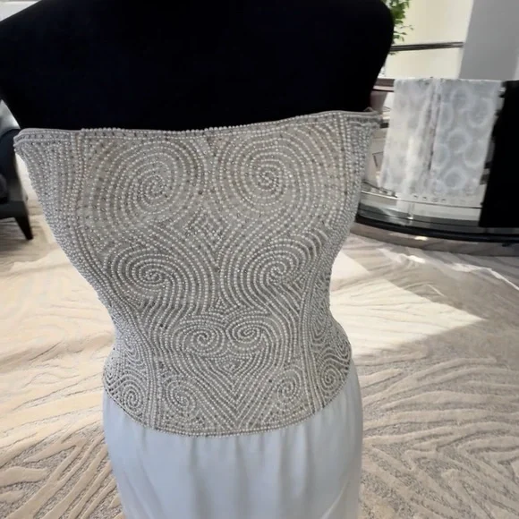 Vintage Handmade Strapless Cream Hand Beaded and pearled corset top and skirt - Picture 9 of 12